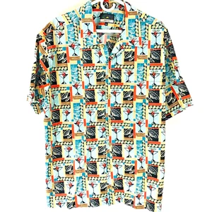 FINS Hawaiian Shirt Mens Large Grand 100% Cotton. Martini Glass Graphics - Picture 1 of 5