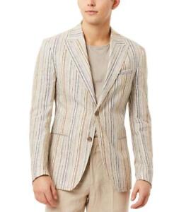 Tallia Men's Metallic Stripe Linen Sport Coat Blazer Cream/Brown Medium NWT