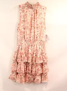 1 STATE Dress Womens Paisley Ruffle Tiered Mock Neck Chiffon size M Orange Lined - Picture 1 of 8