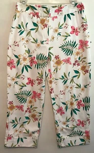NWOT RAFAELLA White Floral Ankle Pants Comfort Stretch Dressy Capris Size 6 - Picture 1 of 4