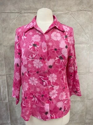 Blusa Camisa Apostrophe Para Mujer Rosa Floral Botón Delantero Talla 14 Foto 1 de 4