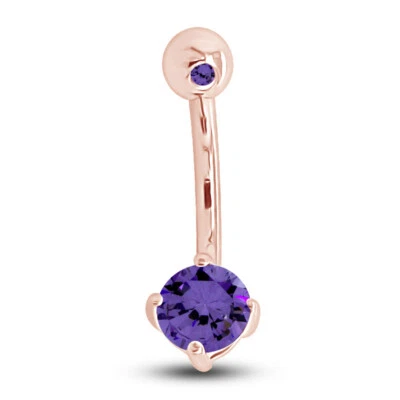 Body Piercing Belly Button Ring With Simulated Birthstone 14K Rose Gold Plated - Image 1 of 4