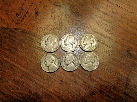 Lot of 6 Different 35% Silver Jefferson War Nickels Different Dates and/or Mints Cover
