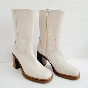 Chocolat Blu Zac Mid Calf White Leather Bootie Size 7.5-8 - Picture 1 of 6