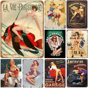 Metal Tin Signs Pinup Sexy Women Wall Decoration Plaque Vintage Art Poster retro - Picture 1 of 56