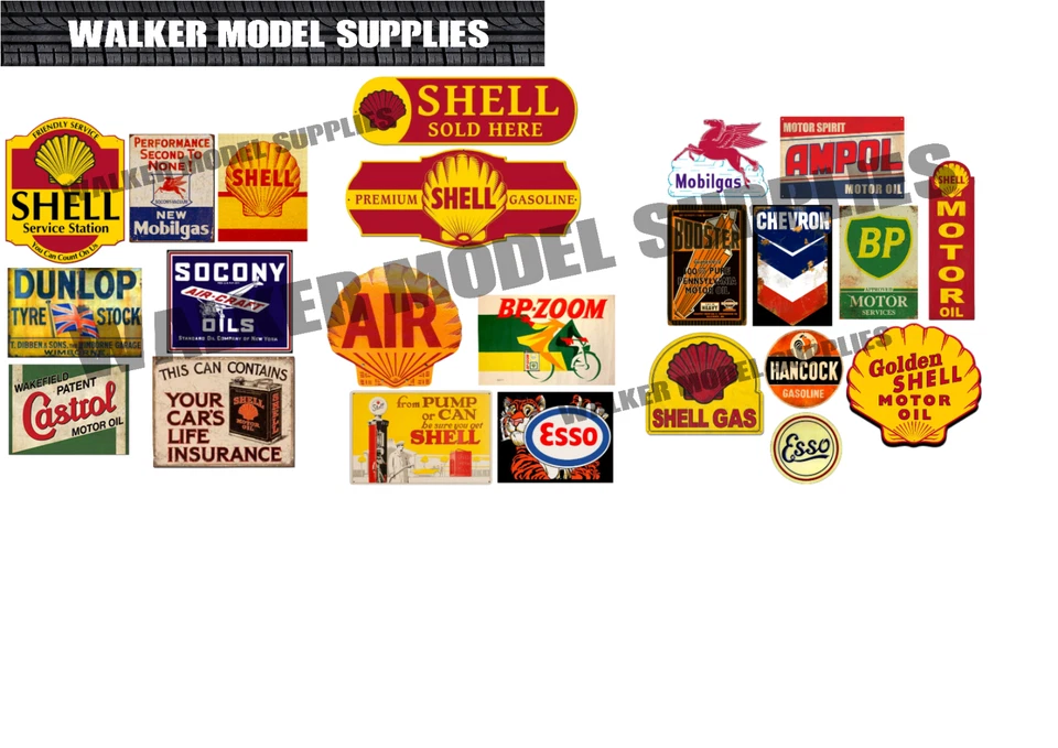 1:10 Scala Pre-tagliati Vintage Garage Segnale Adesivi Modello Auto. Set 1 - Immagine 1 di 4