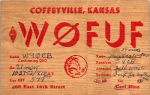 Postal de colección QSL QSO W0FUF Carl Hine Coffeyville Kansas 1952 15009 - Imagen 1 de 2