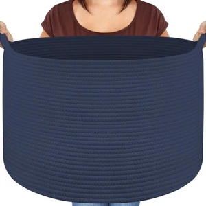 Cesta manta extra grande, cubo de cuerda de algodón para juguetes, cesta de lavandería tejida con... - Imagen 1 de 9