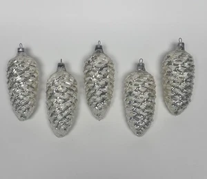 5 Vintage Quecksilber Glas Tannenzapfen Ornamente 3,5" W Germany Glitzer Schnee bedeckt - Bild 1 von 12