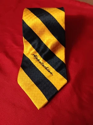 Merge Left Men's Necktie 100% Silk Appalachian Mountaineers Black Yellow Stripe  - Image 1 of 4