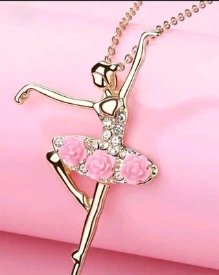 Beautiful Gold Tone Pink Ballet Dancer Necklace Pendant With Gift Bag  - Image 1 of 4