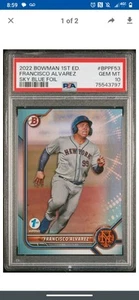 2022 Bowman 1st Edition Francisco Alvarez Sky Blue Foil RC PSA 10 GEM MT BPPF53 - Picture 1 of 2