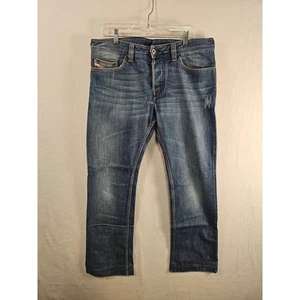 Diesel Trouleg Jeans Mens 34x32 Denim Distressed Blue Wash 00SBK Button Fly 1602 - Picture 1 of 9