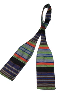 Rooster raw Silk Bow Tie Square 2.375" striped Blue Green Adjustable Preppy Ivy - Picture 1 of 3