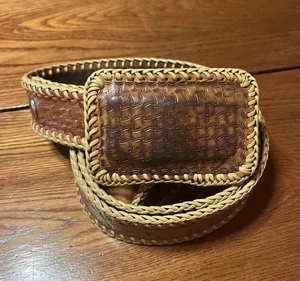 Herren Geflochten Gewebt Leder Gürtel Peitschengenäht Genäht Krappenschnalle Größe 34-40 - Bild 1 von 5