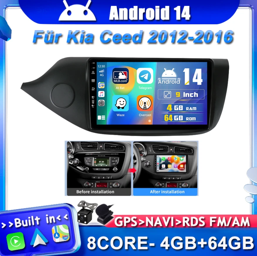 Für Kia Ceed JD 2012-2016 Autoradio Car Play Andorid 14 Navi GPS DAB+AHD 4G+64GB - Bild 1 von 4