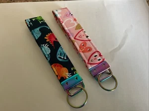 2 Unique Handmade Wristlet Fashion Keychain Straps 9". Hearts & Dinosaurs - Picture 1 of 3