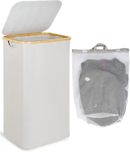 Laundry Basket with Lid and Removable Bag, 100L Tall Laundry Hamper with Bamboo - Picture 1 of 6