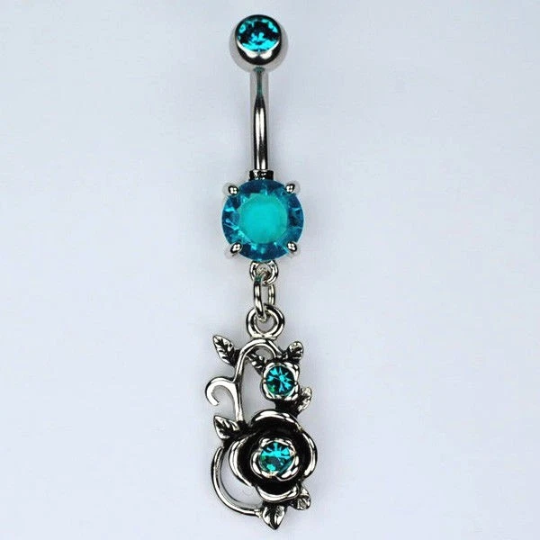 Anillo ombligo colgante rosa hielo azul circonita cúbica flor ombligo piercing joyería (A21) Foto 1 de 1