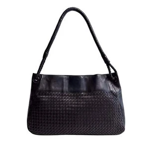 BOTTEGA VENETA Intrecciato Black and Brown Leather Shoulder Bag - Picture 1 of 17