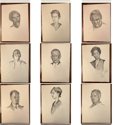 RARE 9 WYNDHAM LEWIS PRINTS 1930 VINTAGE ART DECO PORTRAIT MAN WOMAN LITHOGRAPHS Foto 1 de 4