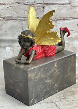 Bronzo Scultura, Fatto a Mano Statua Art Nouveau Fairy Rosso Patins Book-End