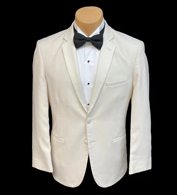 Men's Jean Yves Ivory Tuxedo Jacket Satin Notch Lapels Modern Fitted Slim Fit - Image 1 of 4