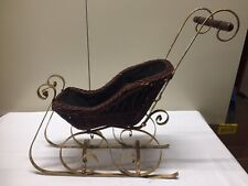 Vtg Rustic Country Wicker Rataan Sleigh w Liner Christmas Decor Doll Carriage