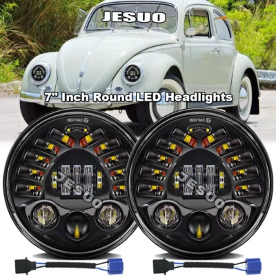 2PC 7" Inch Round LED Headlights Halo Angle Eyes For Volkswagen Beetle 1967-1979 - Image 1 of 4