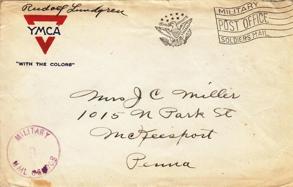 Sobre 19XX, YMCA, 134º Batallón Médico, Censurado (M1523) Foto 1 de 1