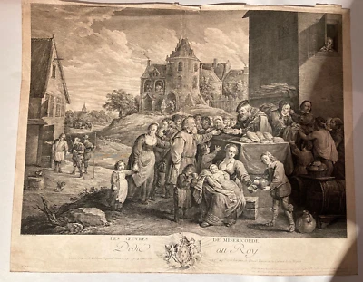 Kupferstich  David Teniers the younger 1747 Les Oeuvres De Misericorde Brot - Bild 1 von 4