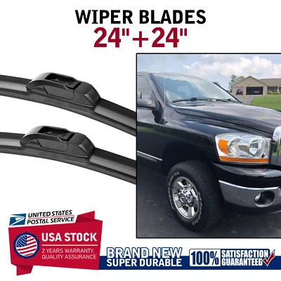 For Dodge Ram 3500 2002-2008 Front Bracketless Windshield Wiper Blades 24"/24" — 第 1/4 张图片