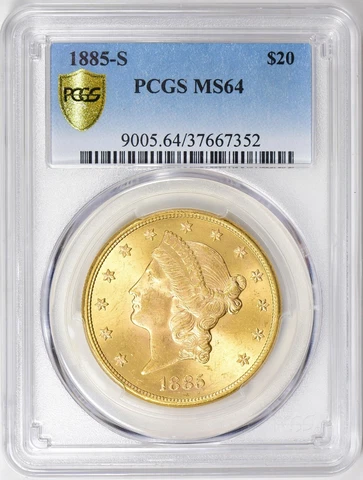 1885-S $20, PCGS MS 64 LIBERTY DOUBLE EAGLE, U.S.; ONLY 7 GRADED HIGHER! FAB!! Cover