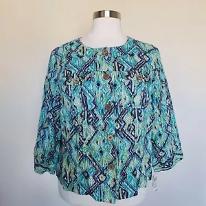 Charter Club 2X 100% Linen Blue Green Button Up Jacket Blazer Jungle Beat NWT - Picture 1 of 12