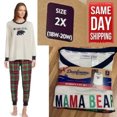 Dearfoams Women's 2X 18W-20W Plaid Bear Matching Family Pajamas Set, 2-Piece NWT - Image 1 of 4