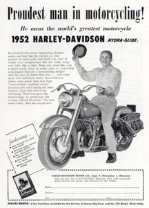 1952 Harley Davidson: Roudest Man in Motorcycling Vintage Print Ad - Picture 1 of 1