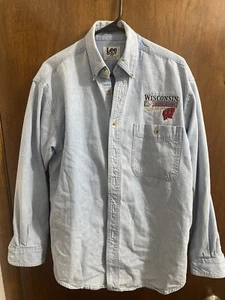 Vintage Lee Sport Denim Shirt Mens Medium Wisconsin Rose Bowl 2000 College NCAA - Picture 1 of 7