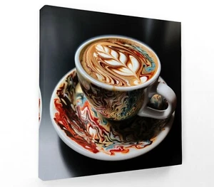 COLORFUL COFFEE LATTE ART SQUARE CANVAS WALL ART FLOAT EFFECT/FRAME/POSTER PRINT - Picture 1 of 18