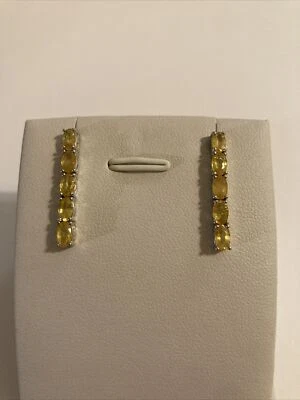 Pendientes colgantes con racimo de zafiro amarillo natural 14k WGP  Foto 1 de 4