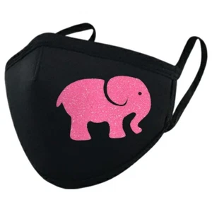 Glitter Pink Elephant fun Printed Black Cloth Mask - Picture 1 of 1