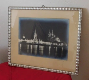 🍀KÖLN bei Nacht signiert HERB SCHAAF Bild FOTO DOM RHEIN Spiegelung blau RAHMEN - Bild 1 von 4