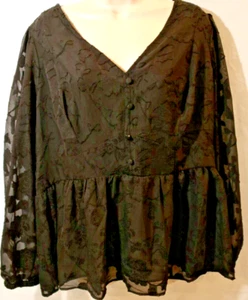 Women's Torrid Black Peplum Chiffon Clip Floral Blouson Top Plus Size 2X NWT - Picture 1 of 3