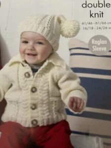 baby/ Childrens DK Easy Cable Cardigan & Hat knitting pattern 16”-26” - Picture 1 of 3
