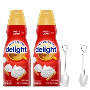 Int'l Delight Sweet & Creamy Liquid Coffee Creamer 32 oz 2 Pack w/ Shovel Spoons - Picture 1 of 1