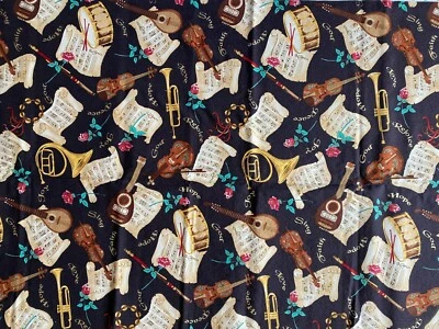 TELA EXCLUSIVA PARA COLCHAS ~ Mundo de Luz ~ DIOS PAZ ALEGRÍA ESPERANZA ~ Notas Instrumento Musical Foto 1 de 4