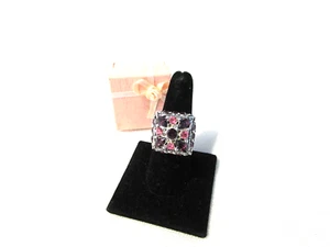 HSN Multi Color Purple/Pink Square Dome Statement Ring-Sz 8 Slightly Adjustable - Picture 1 of 3