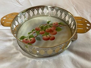 antike Schale, Keramik mit Metallmontur, Kirsche - Bild 1 von 5