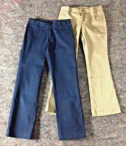 Lands End Girls Chino School Uniform Dress Pants Khaki & Navy Blue Size 7 & 7S - Picture 1 of 21