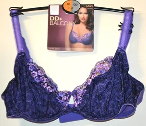 M&S DD+ BLUMENSPITZE UNGEPOLSTERT BÜGEL BALKON BH GRÖSSE 32D LILA MIX - NEU MIT ETIKETT - Bild 1 von 2