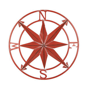 20 Inch Distressed Metal Compass Rose Nautical Wall Decor Indoor Outdoor